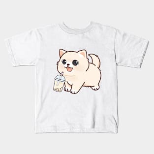 Kitten Loves Boba! Kids T-Shirt